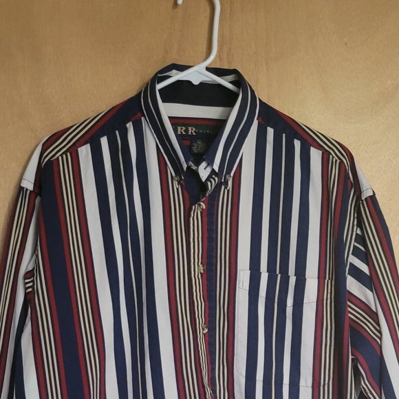 💚R&R Casual L Shirt Striped Navy Red White - Picture 3 of 6